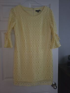 madison leigh Yellow Lace Shift Dress with Tie Sleeves